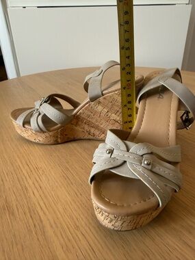 Soda Taupe Strappy Cork Wedge Sandals